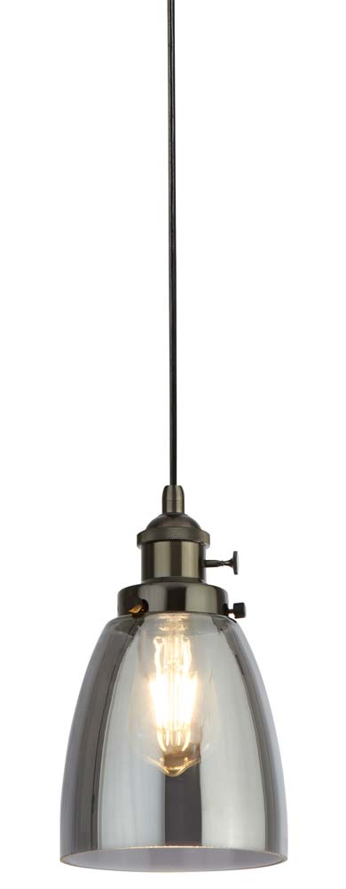 Island 1 Light Pendant Ceiling Light Smoked Glass Black Chrome