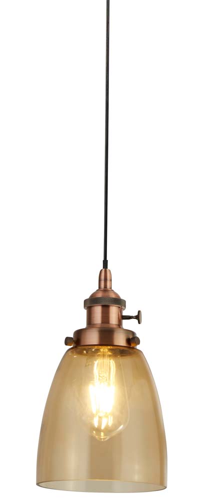 Island 1 Light Pendant Ceiling Light Amber Glass Copper