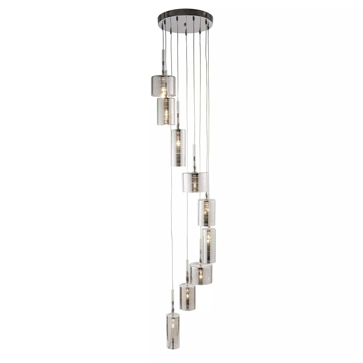 Linen 9 Light Multi Drop Glass Pendant Light Polished Chrome