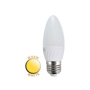 4w LED E27 frosted candle lamp bulb in warm white on a white background.