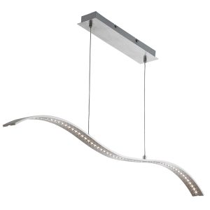 Wing LED wavy bar pendant ceiling light in satin silver on white background