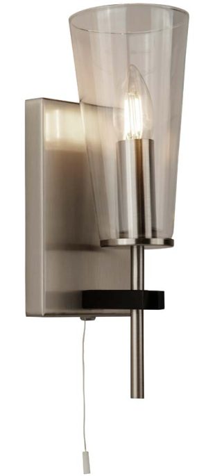 Danika 1 light switched wall light in satin silver & black