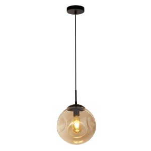 Punch single light pendant in matt black with champagne glass shade on white background lit