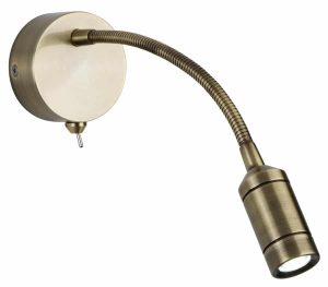 Flexible switched wall light LED reading light in antique brass