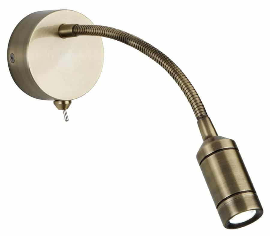 Flexible Switched Wall Light LED Reading Light Antique Brass
