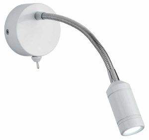 Flexible switched wall light LED reading light in white & chrome