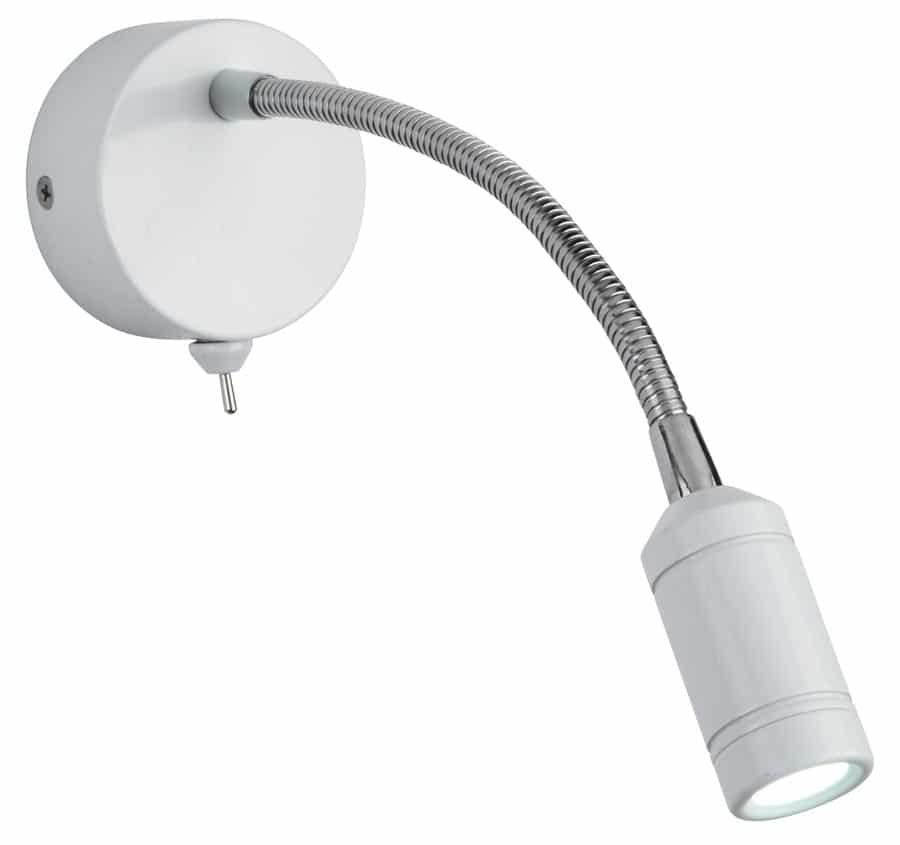 Flexible Switched Wall Light LED Reading Light White & Chrome