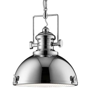 Louisiana single industrial pendant light in polished chrome on white background