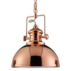 Louisiana single industrial pendant light in polished copper on white background