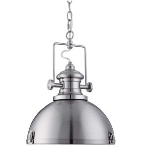 Louisiana single industrial pendant light in satin silver on white background