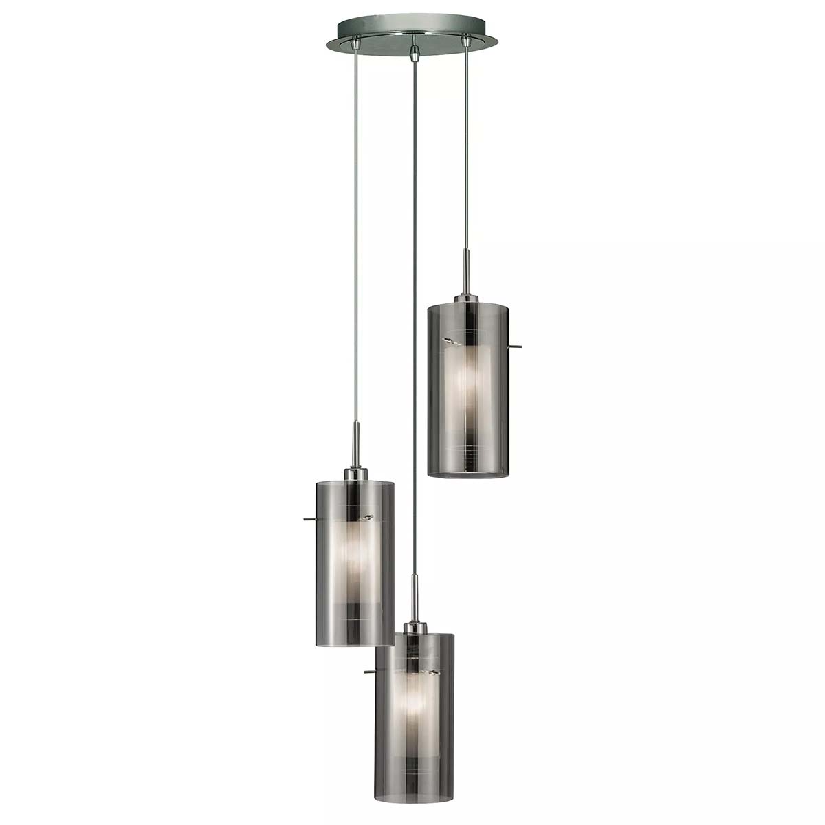 Duo 2 Chrome 3 Light Multi Drop Pendant Smoked Glass Shades
