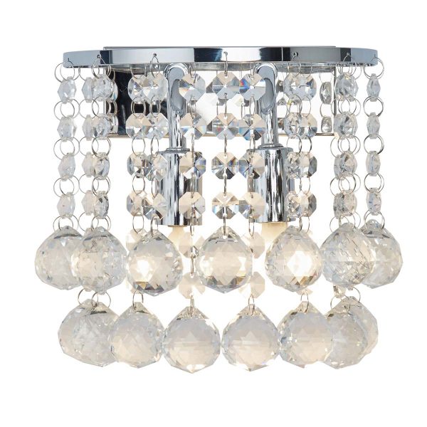 Hanna curved 2 lamp crystal wall light in polished chrome full size on white background