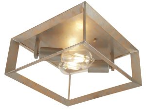 Heaton 2 light flush mount box ceiling light brushed silver and gold