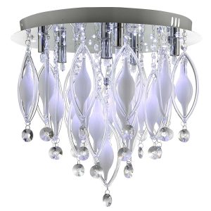 Spindle 6 light remote control flush ceiling light in chrome on white background