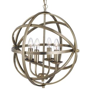 Orbit 6 light orb cage pendant ceiling light antique brass closeup