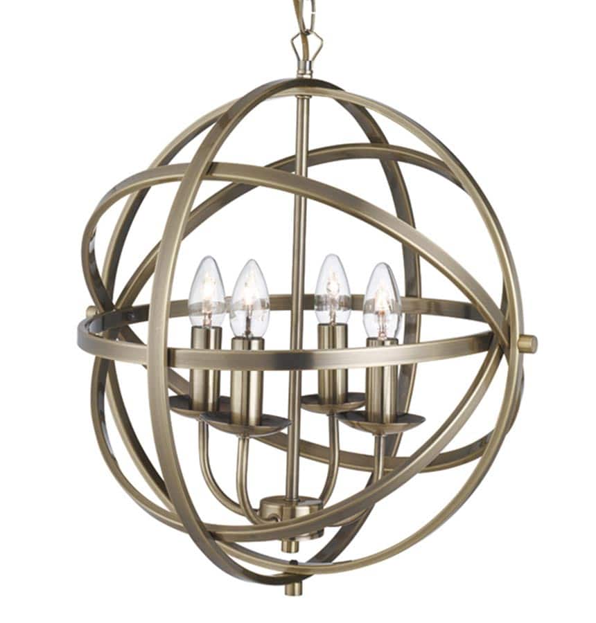 Orbit 6 Light Orb Cage Pendant Ceiling Light Antique Brass