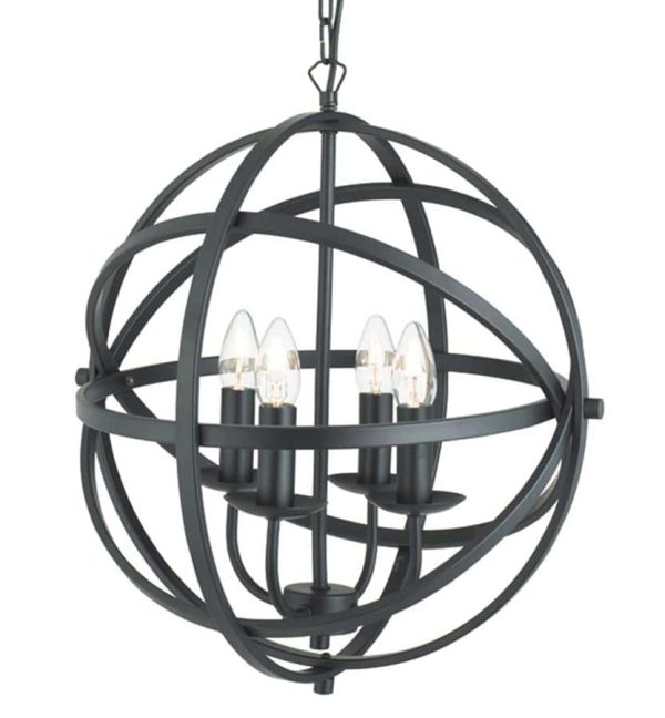 Orbit 4 light orb cage pendant ceiling light in matt black closeup