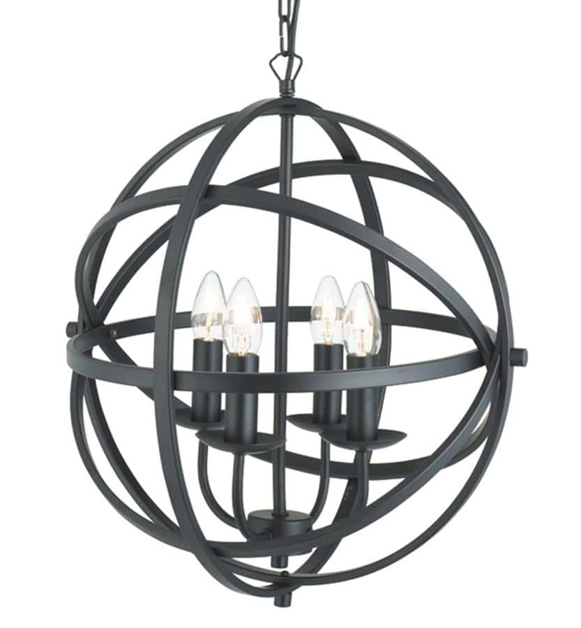 Orbit 4 Light Orb Cage Pendant Ceiling Light Matt Black