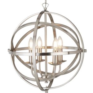 Orbit 4 light orb cage pendant ceiling light in satin chrome
