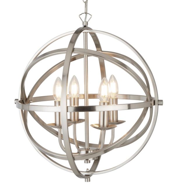 Orbit 4 light orb cage pendant ceiling light in satin chrome