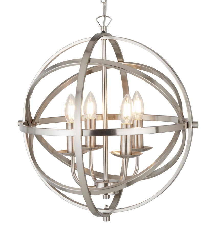 Orbit 4 Light Orb Cage Pendant Ceiling Light Satin Chrome