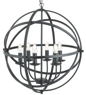 Orbit 6 light orb cage pendant ceiling light matt black closeup