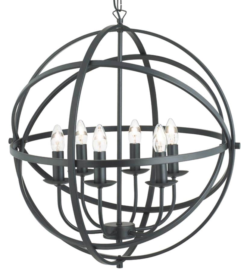 Orbit 6 Light Orb Cage Pendant Ceiling Light Matt Black