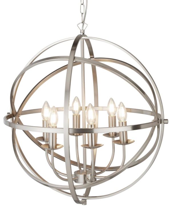 Orbit 6 light orb cage pendant ceiling light in satin chrome