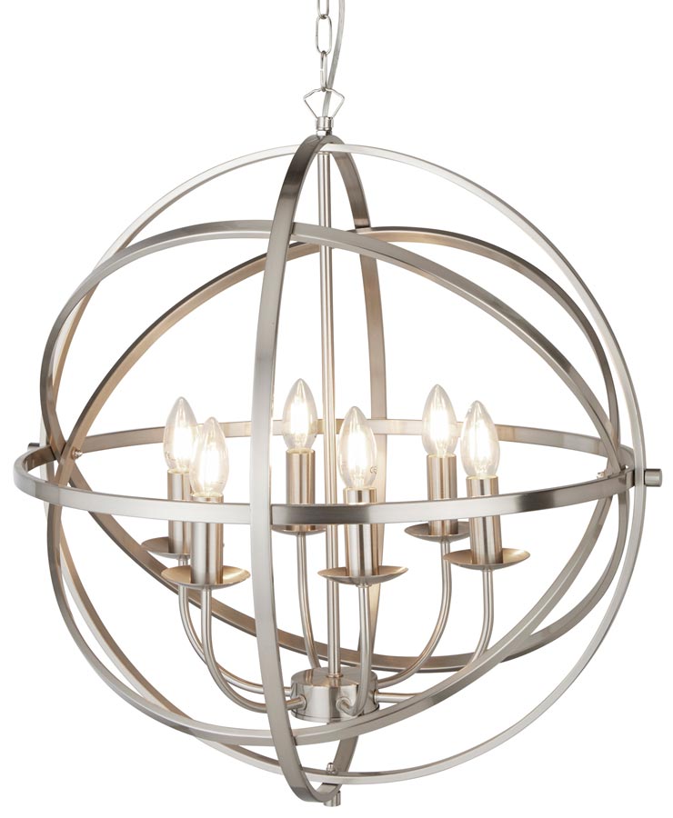 Orbit 6 Light Orb Cage Pendant Ceiling Light Satin Chrome