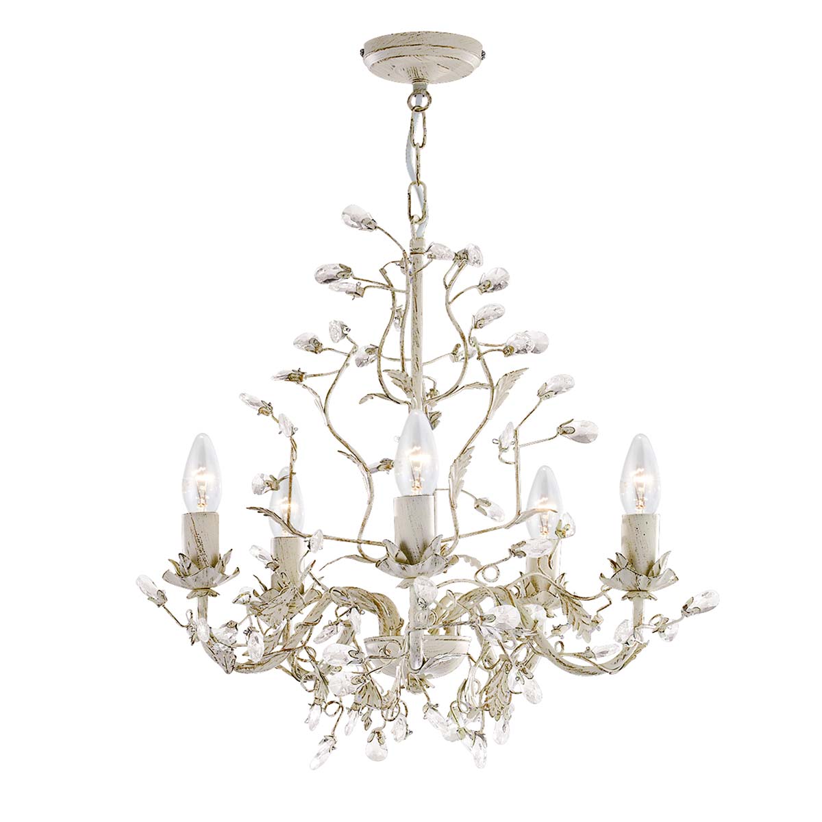 Almandite 5 Light Pendant Chandelier Cream & Gold