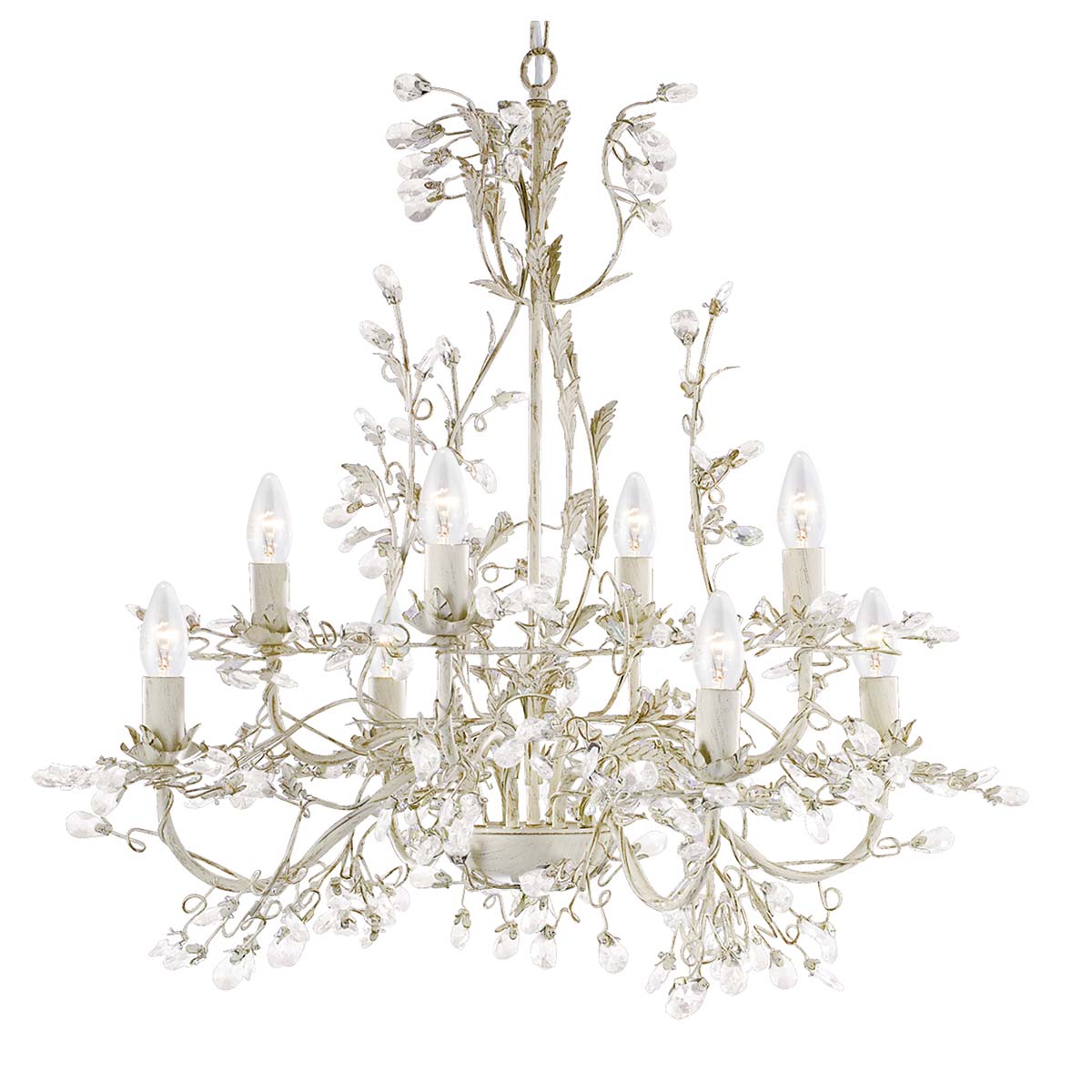 Almandite 8 Light Pendant Chandelier Cream & Gold