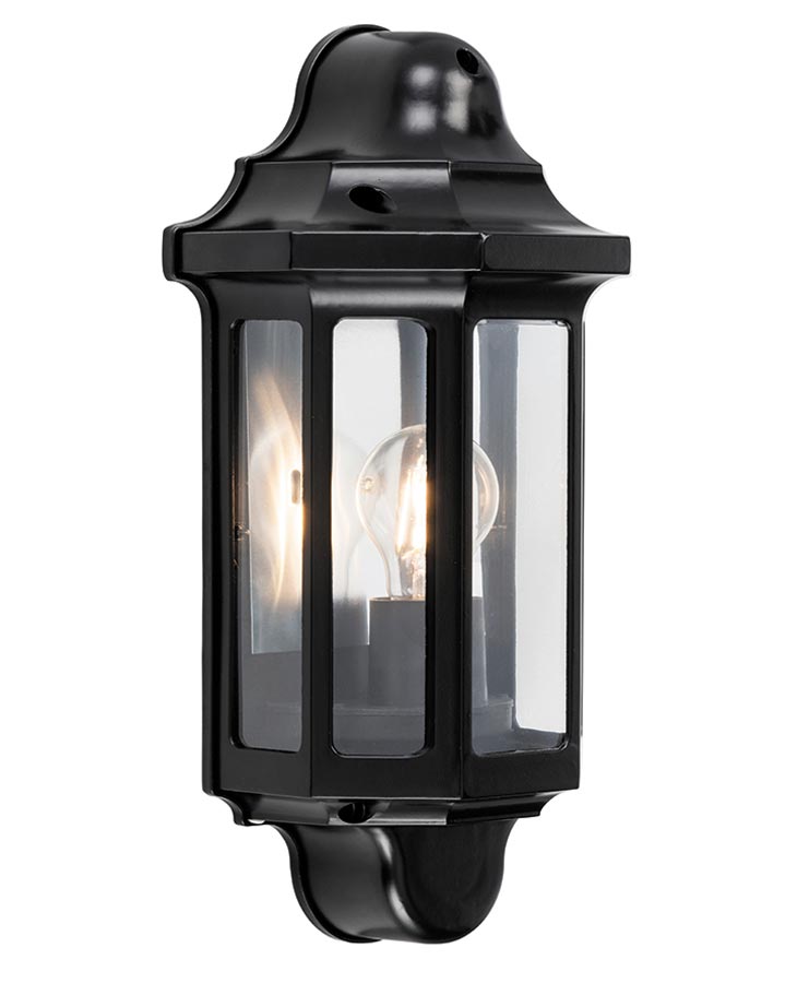 Traditional 1 Light Outdoor Wall Half Lantern Satin Black IP44