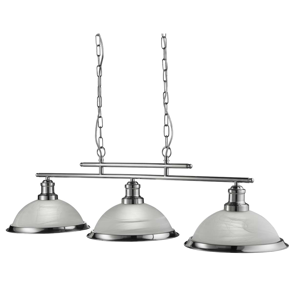 Bistro 3 Light Bar Pendant Satin Silver Acid Glass