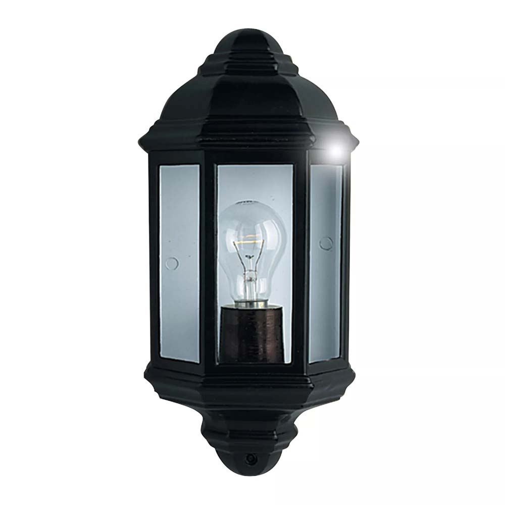 Traditional Flush Outdoor Wall Lantern Clear Glass Black IP44