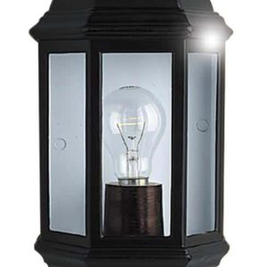 Traditional flush outdoor half round wall lantern black IP44