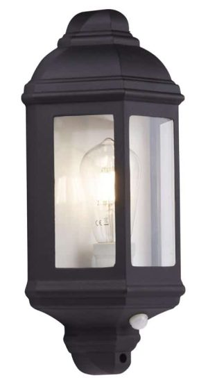 Traditional flush PIR outdoor wall lantern black IP44