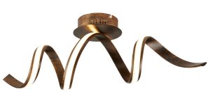 Ribbon LED twist flush mount ceiling light in brown and gold