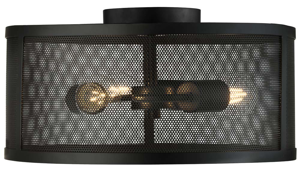 Fishnet 3 Light Mesh Drum Flush Mount Ceiling Light Matt Black