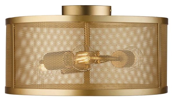 Fishnet 3 light mesh drum flush mount ceiling light matt gold