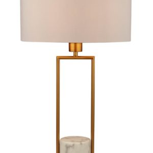 White Marble Base 1 Light Table Lamp Gold White Drum Shade