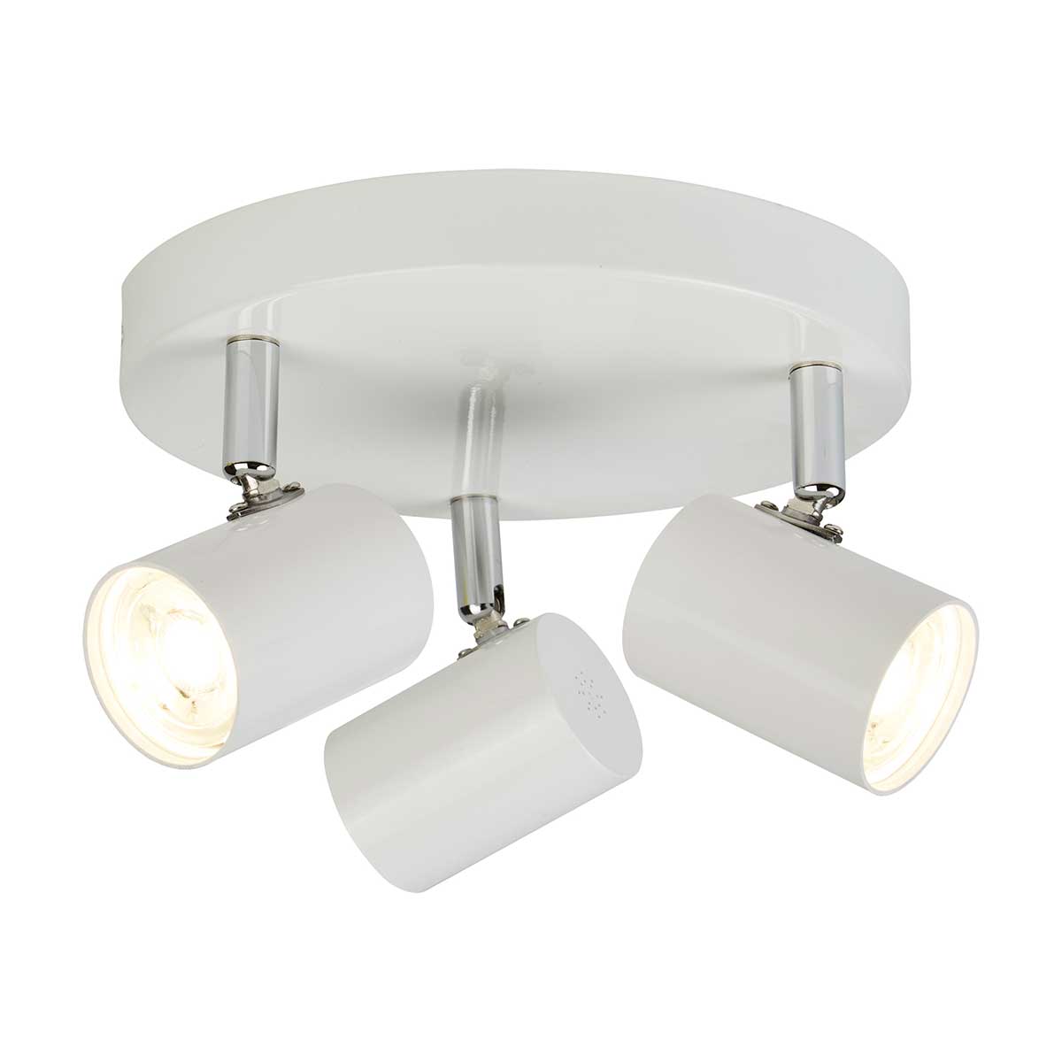 Rollo White 3 Light LED Ceiling Mounted Spotlight Plate Chrome Detail