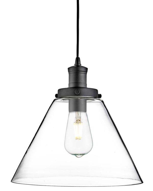 Pyramid 1 light clear glass pendant ceiling light matt black