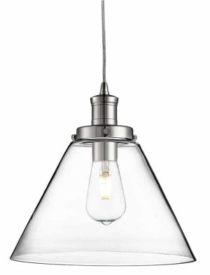 Pyramid 1 light clear glass pendant ceiling light in chrome
