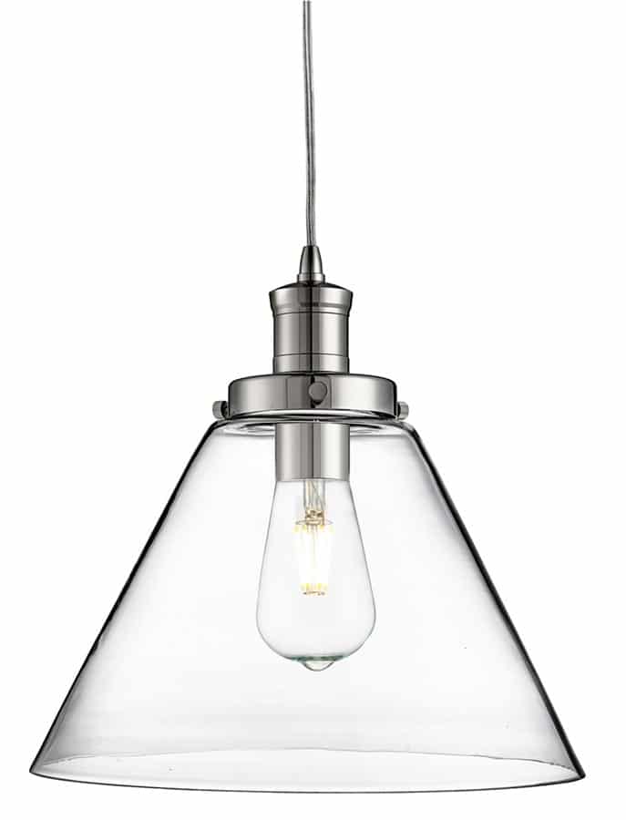 Pyramid 1 Light Clear Glass Pendant Ceiling Light Chrome