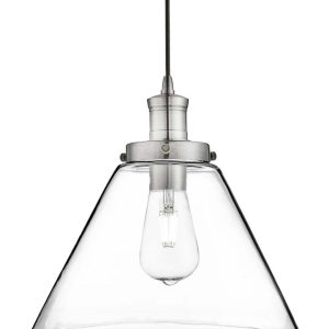 Pyramid 1 light clear glass pendant ceiling light satin silver