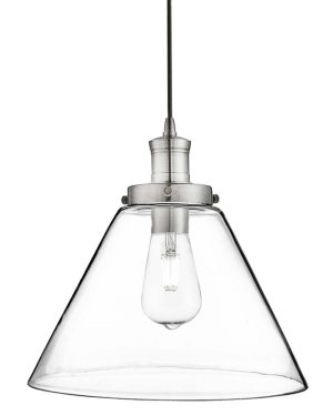 Pyramid 1 light clear glass pendant ceiling light satin silver