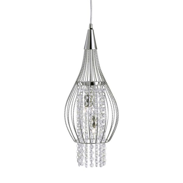 Rocket 2 light cage ceiling pendant in polished chrome on white background