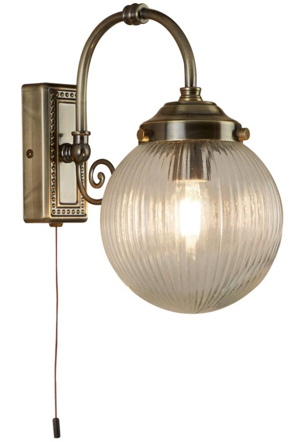 Belvue 1 light bathroom wall light antique brass