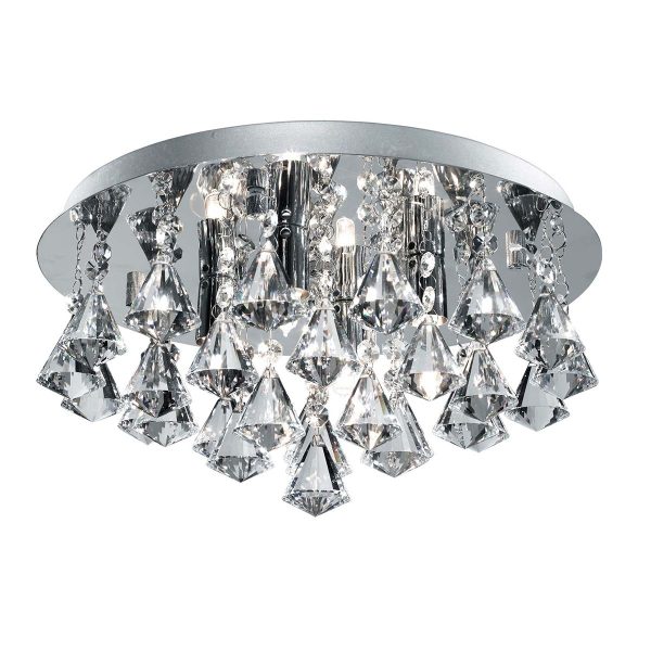 Hanna round 4 light flush pyramid crystal ceiling light in polished chrome on white background