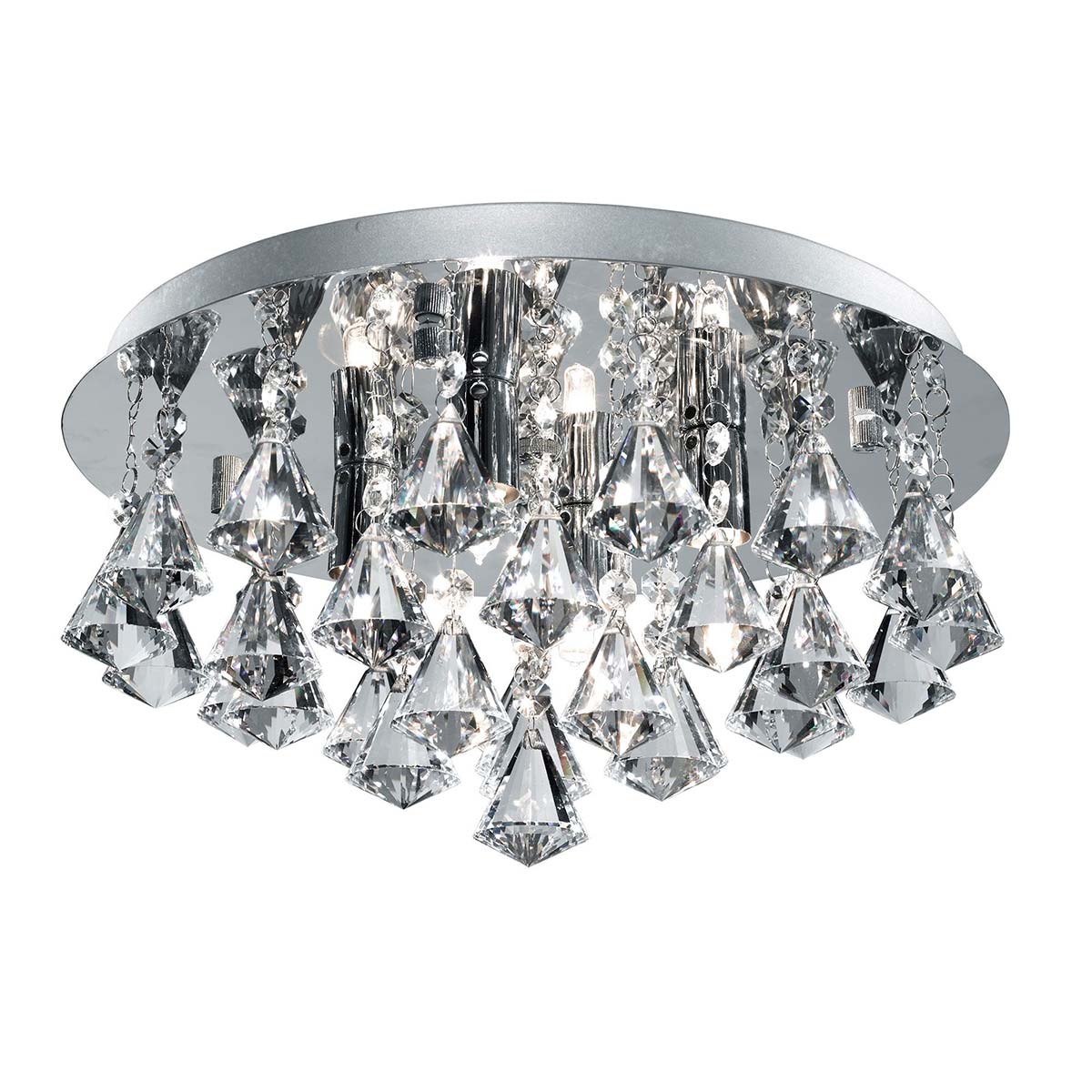 Hanna Round 4 Light Flush Pyramid Crystal Ceiling Light Chrome